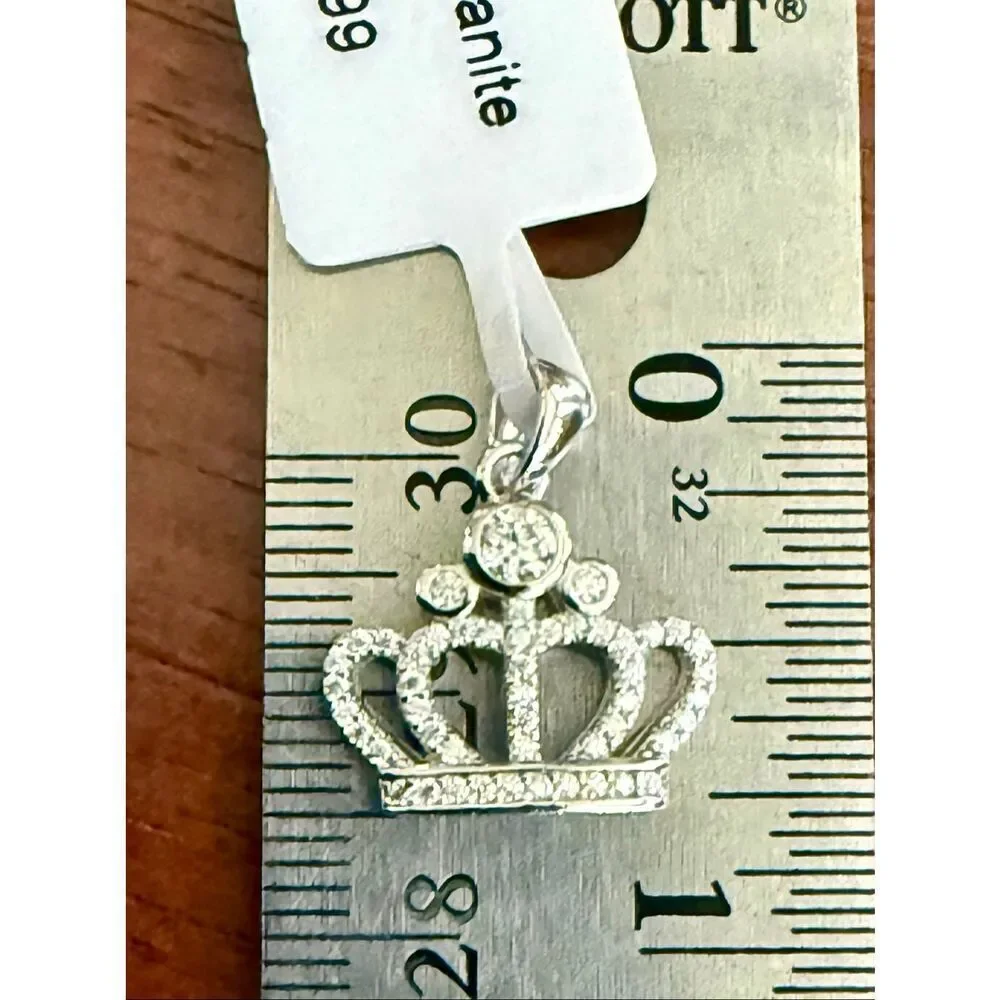 0.39CT Moissanite Crown Pendant Necklace - 925 Sterling Silver Royal Charm New